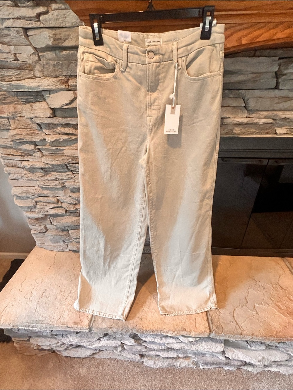 Good American Good Skate Wide Leg Jeans in Light Beige/Cream